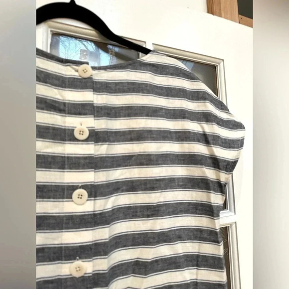Madewell | Blue White Stripe Play Button Back Linen Blend Preppy Dress Size S - Picture 7 of 13